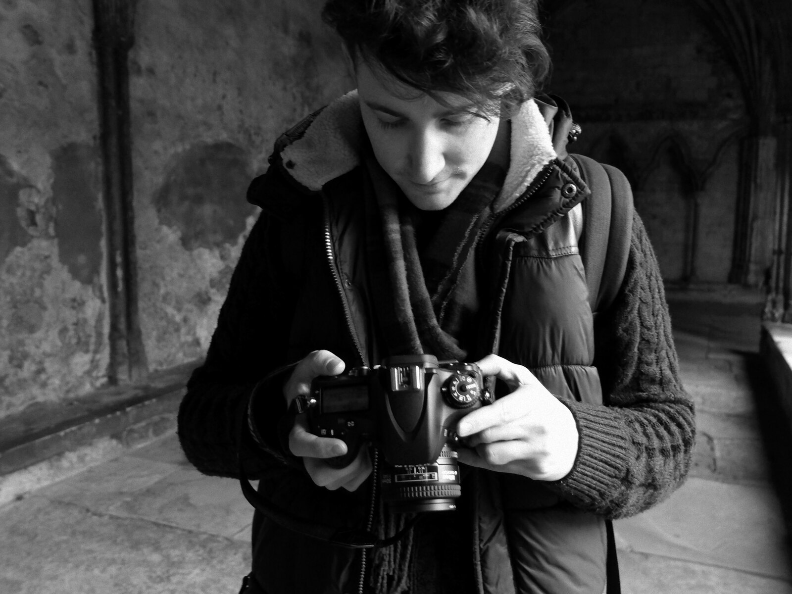 James Morris reviewing a medium-format camera