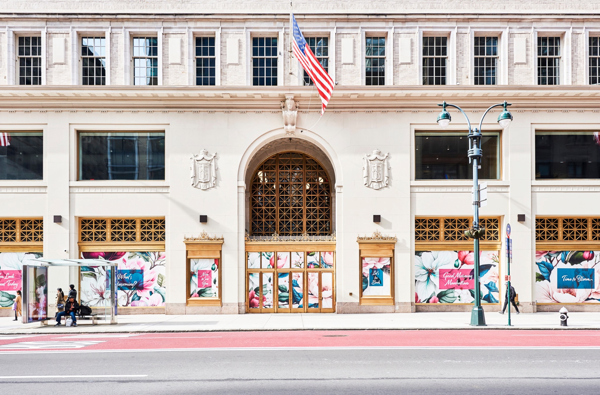 Historic civic frontage seen directly across a New York street