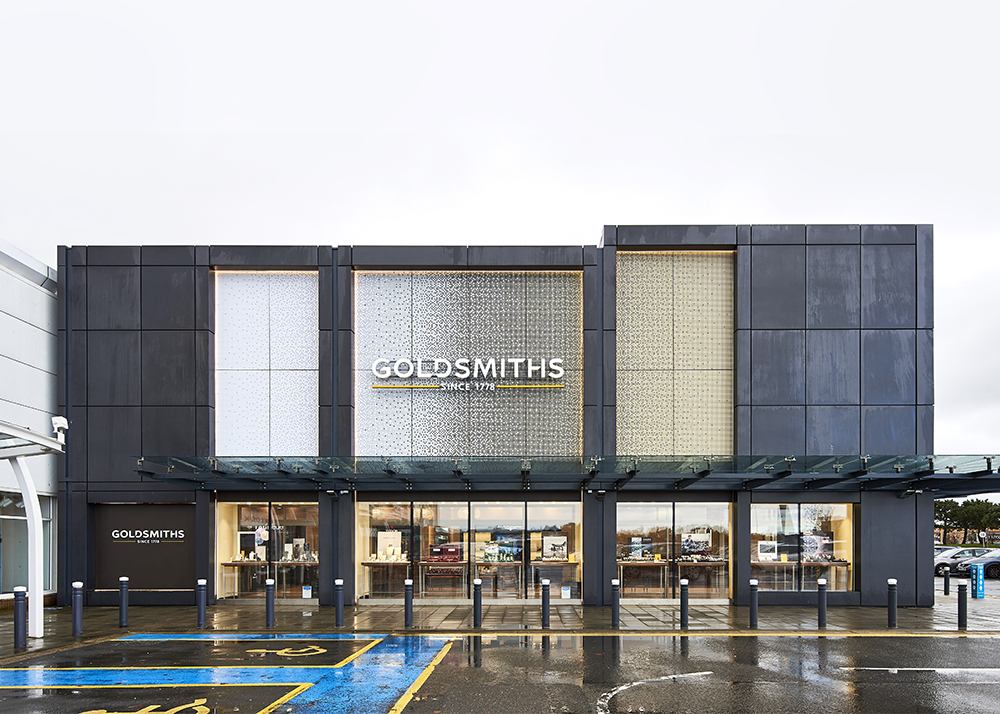 Goldsmiths facade forming part of a freestanding retail building at Edinburgh Fort