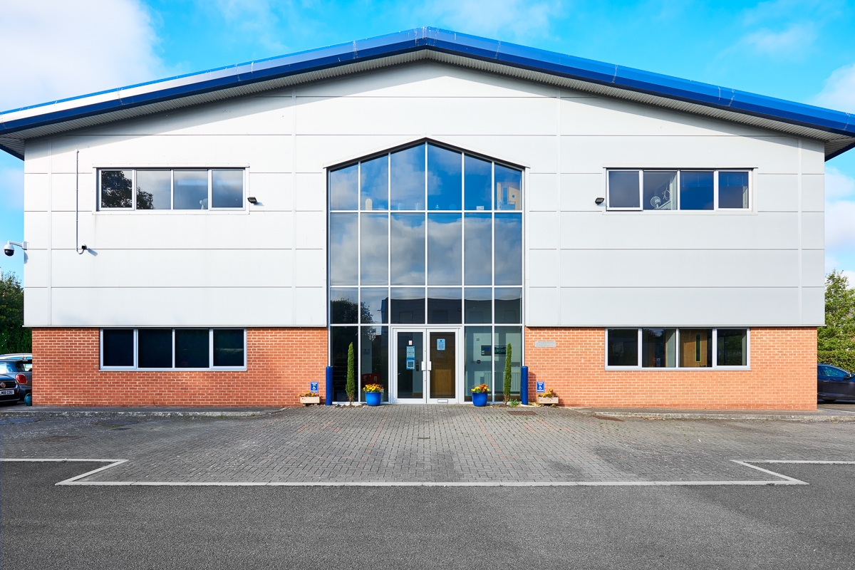 Front elevation and entrance of the manufacturing plant